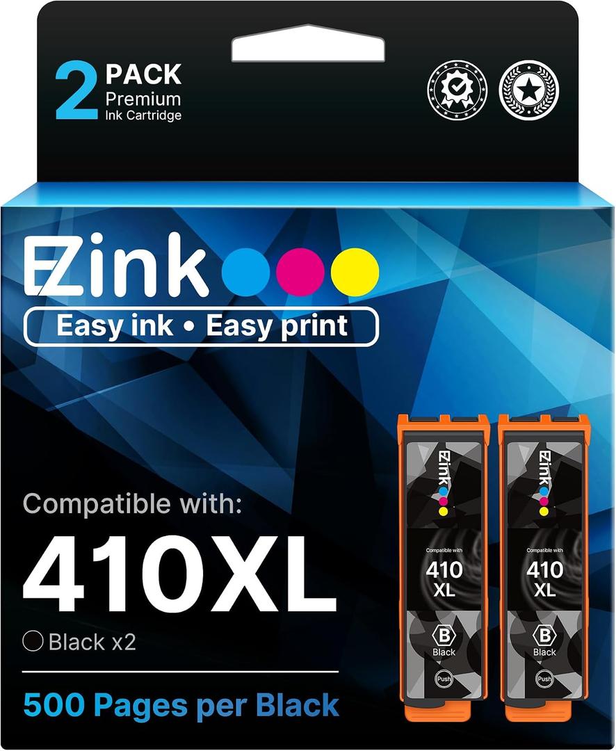 E-Z Ink Remanufactured for Epson 410XL 410 XL T410XL Ink Cartridges Black to use with Expression XP-640 XP-830 XP-7100 XP-530 XP-630 XP-635 Printer, 2 Black with Updated Chip