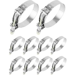 QWORK 2.5" T-Bolt Hose Clamp Stainless Steel, Working Range 70mm-78mm for 2.5" Hose ID, Intake Intercooler Hose Clamp, 10 Pack