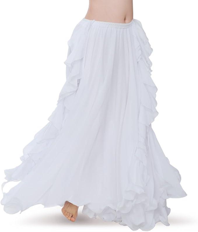 ROYAL SMEELA Chiffon Belly Dance Skirt Slit Bellydance Skirts Tribal Belly Dancer Costumes for Women Carnival Outfit white, medium
