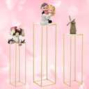 3pcs Gold Metal Plant Stand, Cylinder Pedestal Stands for Parties, Metal Plant Columns Pedestal Stands for Display, Square Cylinder Columns tables for Weddings Cake Stand Floor Plant Tables
