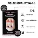 French Tip Press on Nails Medium Square OFDNE Flower Fake Nails False Nails with Colorful Floral Designs Nude Glossy Glue on Nails French Manicure Acrylic Nails for Women Girls 24Pcs (F3)