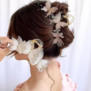 Set 2pcs Elegant Butterfly Hair Clips, Pearl Decorated Crab Claw Hairpins, White Wedding Hair Accessories, 4.92 x 2.55 inches