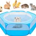 UWE Small Animal Playpen, Chicken Brooder Box with Cover Top, Portable Outdoor Exercise Pet Cage Tent, Waterproof Breathable Pet playpen Indoor for Chick Ktiien Bunny Hamster Guinea Pig, Blue