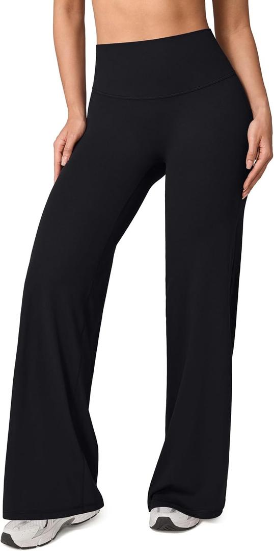 UNISSU Hugluxe Invisculpt No Front Seam High Waisted Straight Leg Leggings for Women Wide Leg Yoga Pants Buttery Soft - 31.5" Black Small