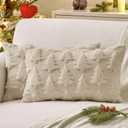 MIULEE Christmas Throw Pillow Covers Beige Christmas Decorations Set of 2 Xmas Tree 12x20 Pillow Covers Soft Plush Faux Wool Pillowcases Holiday Festivals Winter Home Decor Sofa Couch Bed Porch