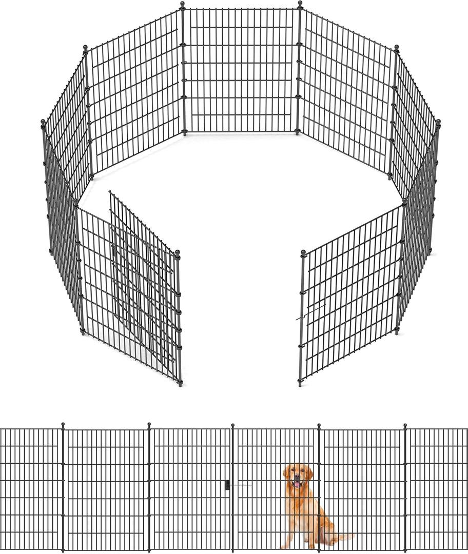 Garden Fence Animal Barrier with Gate 40in(H) x23ft(L) 10Panels Heavy Duty Metal Wire No Dig Decor Fencing,Tall Outdoor Dog Safety Fences with Stake,Temporary Edging for Yard