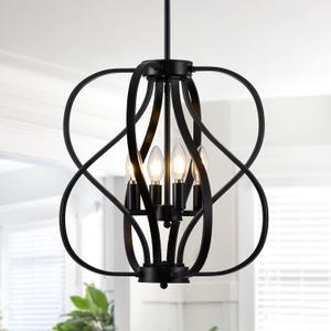 Black Chandelier 4 Light Industrial Dining Room Light Fixture 18'' Modern Farmhouse Contemporary Chandelier Hanging Pendant Light Fixture Entryway Chandelier for Foyer,Kitchen,Living Room,Bedroom