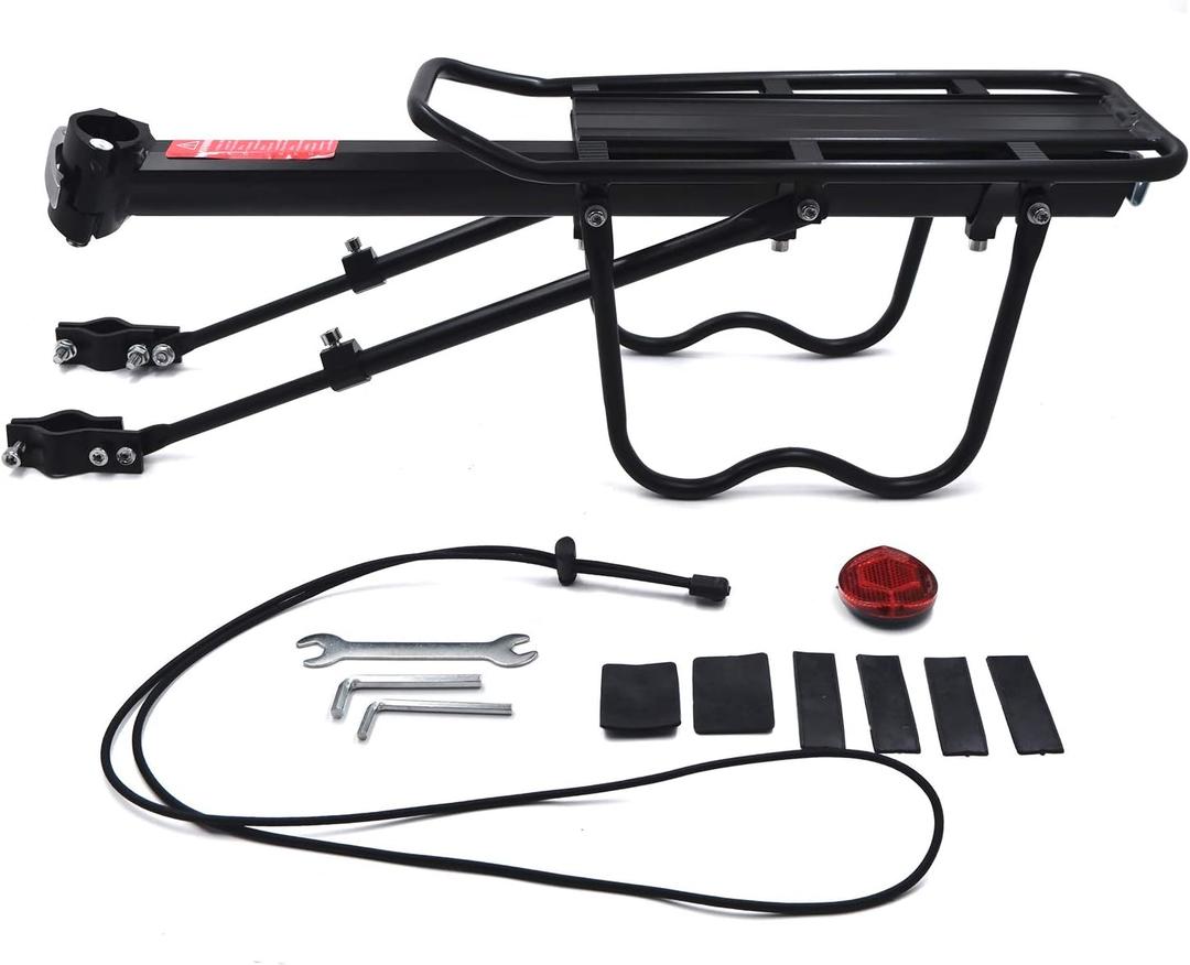 XKMT- Metal Bicycle Mountain Bike Rear Rack Seat Mount Pannier Luggage Carrier Up30KG [P/N: ET-BIKE-RACK001-BK]