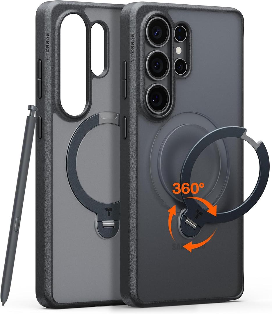 TORRAS Q3 Spin for Samsung Galaxy S26 Ultra Case with 360 Magnetic Stand, Compatible with Magsafe, 4X Military-Grade Shockproof S26 Ultra Phone Case with Kickstand, Translucent Frosted Black