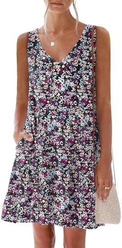 nclook Womens 2025 Summer Casual Dress Sweet Cute V Neck Sleeveless Mini Dresses with Pockets, 2XL