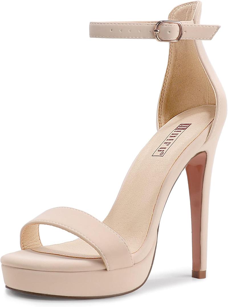 IDIFU Women's Stiletto High Heel Sandals Platform Open Toe Ankle Strap Dress Shoes for Women Bride Ladies in Wedding Bridal Party Homecoming (7.5, Nude Nubuck)
