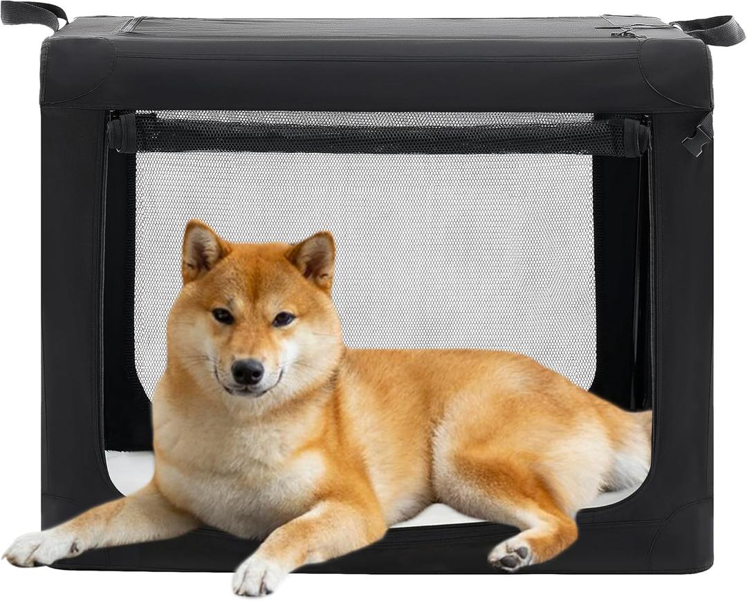 NEWBULIG Collapsible Dog Crate 30 Inch, Portable Travel Crate for Dogs and Cats, Soft Foldable Pet Kennel with 3-Door Mesh Windows Indoor & Outdoor (29.9"L x 20.9"W x 25.0"H, Black)