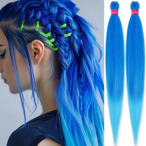 Ombre Blue Skyblue Pre Stretched Braiding Hair 30 Inch Box Braids 2 Packs Synthetic Crochet Braid Neat Yaki Texture Hot Water Setting Hair Extensions