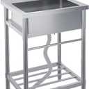 Stainless Steel Utility Sink, 24" x 20" x 41" Free Standing Single Bowl Sink with Faucet, Legs, Cold and Hot Water Pipe for Laundry, Kitchen, Garage, Outdoor, Garden, Heavy-Duty, Easy to Clean (Silver)