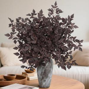 12 Pcs 32" Plum Purple Artificial Cimicifuga Ramosa Leaves Faux Fall Stems Branches for Vase Fall Floral Decorations for Home Fall Table Mantel Decor for Halloween Thanksgiving Wedding