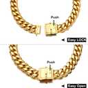 Jewelry Kingdom 1 Gold Dog Chain Collar with Dog ID Tag 18K Metal Stainles Steel Cuban Link Chain Strong Heavy Duty Chew Proof Walking Training Chain Collar (15MM, 14")