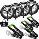 Car Tie Downs Straps with Snap Hooks for Trailers(4pk) - Reflective 2" x10ft Car Hauler Straps - Heavy Duty Tire Straps - Lasso Style -10,000lb Break Strength Car Straps for Trailer, UTVs, ATVs (Black)