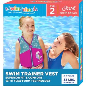SwimSchool Kids Swim Trainer Vests for Toddlers Ages 2-6 Boys/Girls Multiple Colors/Styles Learn to Swim Floaties