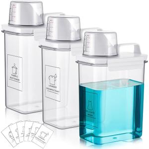 Tatuo 3 Pack Laundry Detergent Dispenser 61 oz Clear Liquid Container with 6 Removable Labels, Fabric Softener Pet Plastic Detergent Dispenser for Laundry Room Organization and Storage