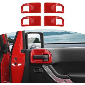 RT-TCZ for Jeep JK Inner Door Handle Cover Bowl Trim Fit for Jeep Wrangler JK JKU 2011-2017 4DR Red Interior Accessories 4pcs