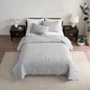 TEXTURE & LOOMS Cotton Quilt Queen Size Gray Bedding Set, Vintage Washed 3-Piece Cozy Lightweight Stitching Decorative Bedding Cover Coverlet Set with 2 Shams in Leaf Pattern for All Season,  Gray-leaf, Queen