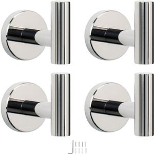 NearMoon Bath Towel Hooks- SUS 304 Stainless Steel Robe Hook Holder, Heavy Duty Coat Hook for Bathroom Livingroom Hotel Kitchen Garage, Wall Mounted (Chrome Finish, 4 Pack)