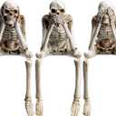 Thyle Set of 3 Halloween Statues See Speak Hear No Evil Skeleton Figurines Realistic Skull Decorations for Home Haunted House Halloween Party Decor Favors Shelf Accessories (Bone White)