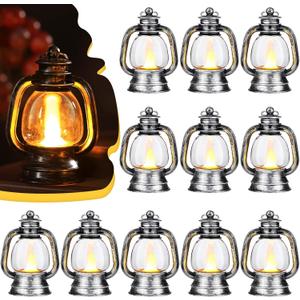 Ferraycle 12 Pcs Mini Lantern Decor 4 Inch Western Lantern Table Centerpiece Small Vintage Camping Hanging Lamp Ornaments Bulk for Cowboy Cowgirl Wedding Halloween Christmas (4 Inch,Silver)
