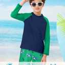 Boys Long Sleeve Rash Guard Swimsuit Kids 2-Pieces Bathing Suits Set (10-12 Years, Grass Green)