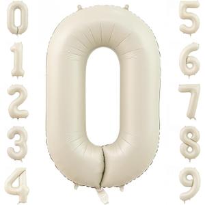 Cream Number 0 Balloons,40 Inch 0 Balloons Giant Helium Foil Mylar Beige 0 Balloon Number for Birthday Party Anniversary Decorations