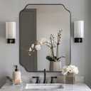 ANDY STAR Unique Rectangle Wall Mirror, 24"x32" Black Mirror, Modern Mirror with Aesthetic Scalloped Edge Design Ideal for Bathroom, Bedroom or Entryway, Thin Frame Deep 1