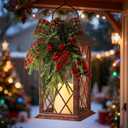 Christmas Solar Lanterns Outdoor Waterproof, 13" Outdoor Solar Powered Lantern with Flickering LED Candle, Christmas Hanging Lantern Decorations for Porch Patio Garden Balcony Pathway, 1 Pack