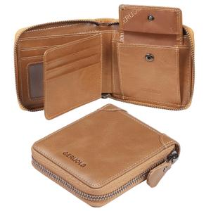 GERUOLA Men's Shielded Wallet Zipper Leather Wallet Men's Bifold RFID Card Case Wallets for Men (Khaki)