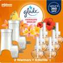 Glade PlugIns Refills Air Freshener Starter Kit, Scented and Essential Oils for Home and Bathroom, Coastal Sunshine Citrus, 4.02 Fl Oz, 2 Warmers + 6 Refills