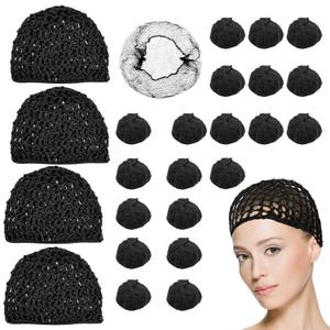 4 Pcs Silk Press Wrap and 20 Pcs Hair Nets,Soft Reusable Crocheted Sleep Hair Wrap Net for Silk Press, Sleeping, Shower, Makeup, Bun HoldBlack