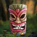 2 x Tiki Head Solar Statue Light for Garden Decor and Bar Decoration (Red)