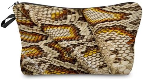 Livel lhood Snakeskin Cosmetic Bag Cute Small Makeup Bag Travel Toiletry Storage Organizer Zipper Pouch Snakeskin Pattern Makeup Bag Birthday Present for Snake Lovers Women Friends, Pack 5