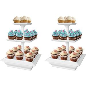 Chef Buddy 3-Tier Cupcake Stand - Square Display Stand for Birthday, Tea Party, Wedding, or Baby Showers - Dessert Table Display Set (White) (Pack of 2) 