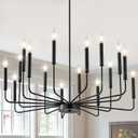 Modern Black Farmhouse Chandeliers, 16-Light Industrial Metal Chandelier Lighting, Classic Candle Hanging Pendant Light Fixtures for Kitchen Island, Living Room, Dining Room, Stair