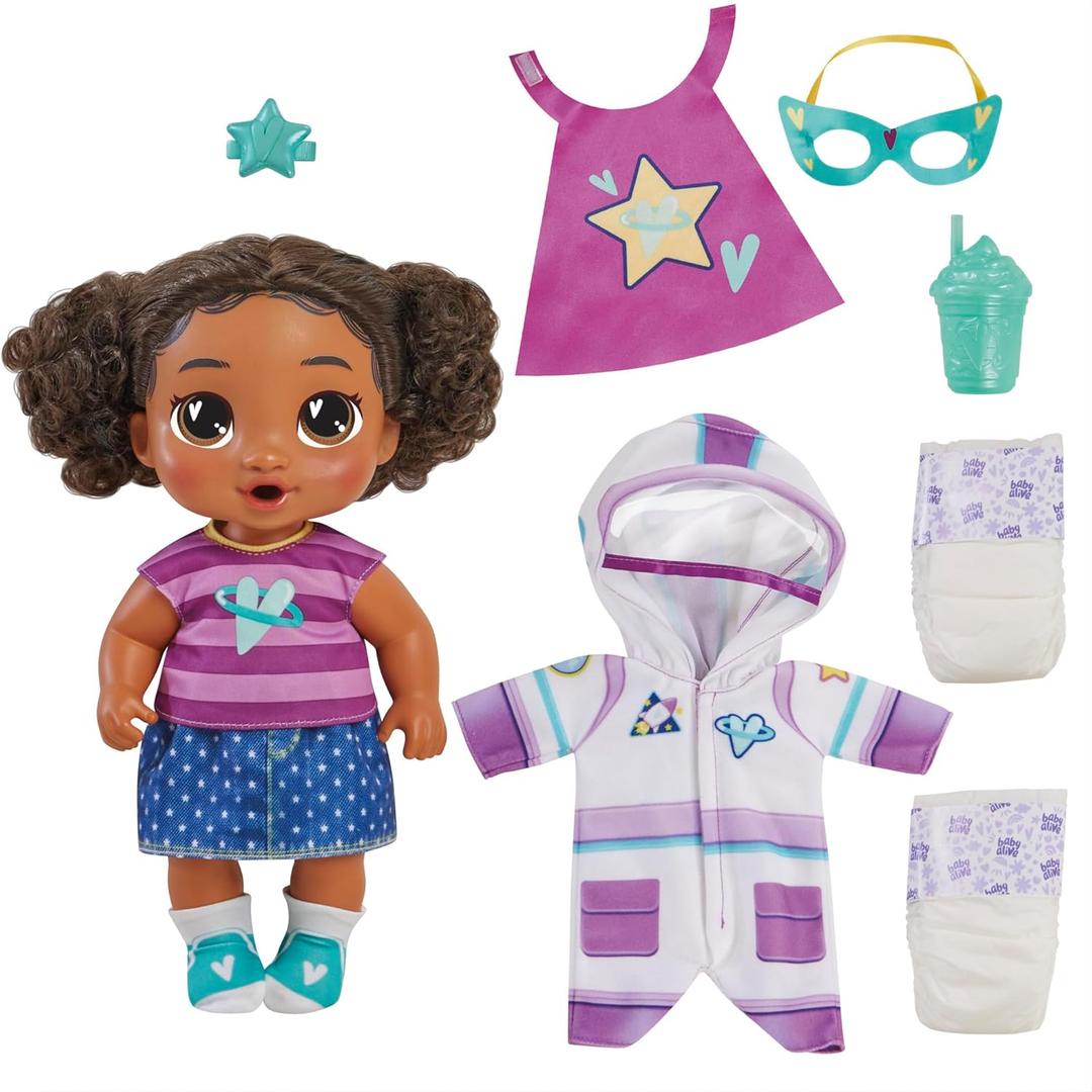 Baby Alive Super BFF Tilly Tinker Black Hair Dress Up Baby Doll Playset, 11 Inches, Toys for 3 Year Old Girls & Boys & Up 