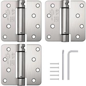 Haidms 3 Pack Self Closing Door Hinges 4 Inch Brushed Nickel Spring Hinge with 1/4'' Radius Corner Adjustable Tension for Residential & Heavy-Duty Door Hardware