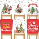 6 Pcs Christmas Chair Back Covers Merry Christmas Dining Room Slipcover Xmas Tree Santa Snowman Snowflake Red White Removable Washable Stretch Chair Protector for Decor Home Party, 23'' x 19''