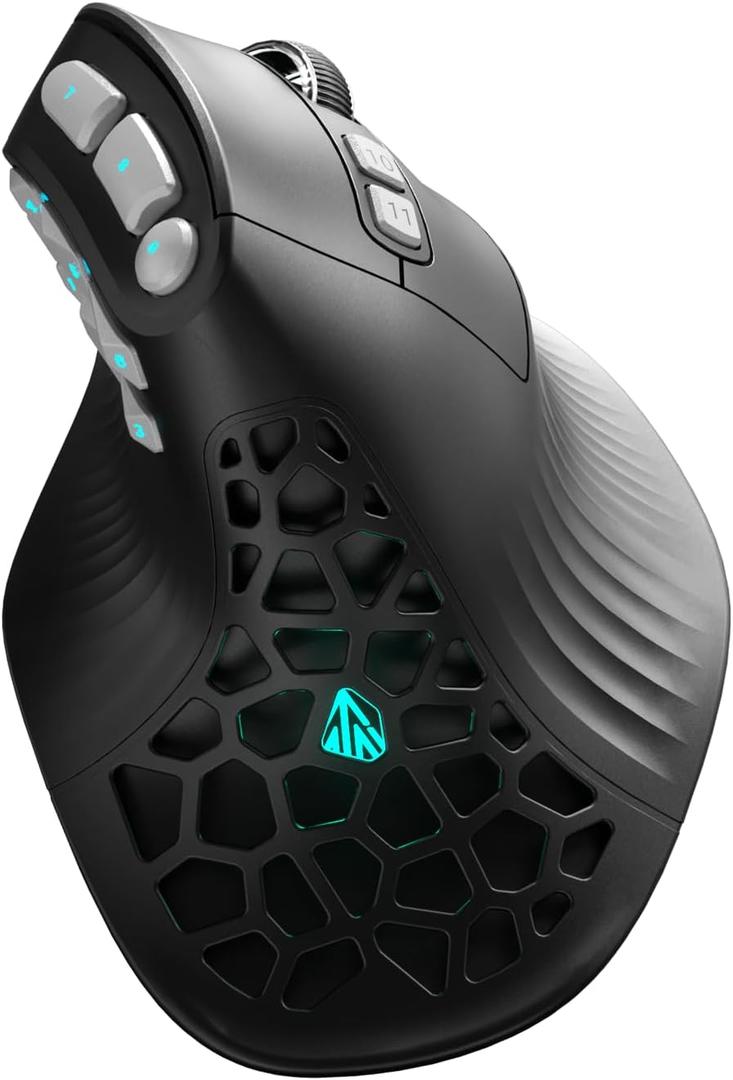 SOLAKAKA E9 PRO Vertical MMO Gaming Mouse with 8K Dongle- 36000 DPI PAW3395 Sensor,8,000Hz Polling Rate,Tri-Mode Ergonomic Wireless Mouse with 10 Side Buttons,RGB Mouse for PC/Mac - Black