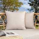 Kevin Textile Pack of 2 Outdoor Waterproof Throw Pillow Covers Decorative Farmhouse Checkered Square Solid Cushion Cases for Patio Garden Porch Sofa Light Beige 18x18 inch