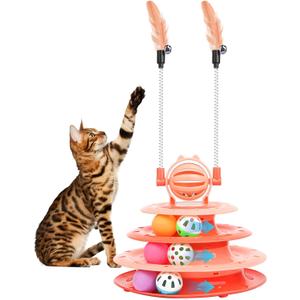 Cat Toy Interactive Pet Plaything for Indoor Kitten Interactive Kitty Puzzle Ball with 2 Cat-Tease (Orange)