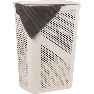 Mind Reader Slim Laundry Hamper with Lid, 60L Clothes Basket, Ventilated Plastic, Ivory, Single