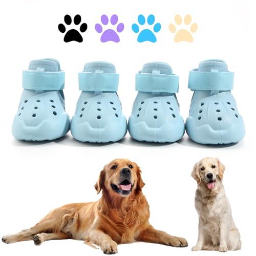 DOGOYS Dog Shoes, Dog Sandals for Hot Pavement, Non-Slip Waterproof Dog Booties for Winter Snowy Day and Summer, Adjustable Straps Easy-Clean Beach Outdoor Pet Boots Rugged Sole-4Pcs Blue Size 8