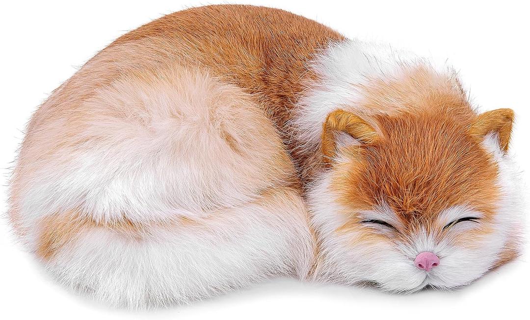 Tiny Heart Simulation Orange Cat Plush Toy, 8.26inch Super Soft Cute Lifelike Sleeping Cat Stuffed Animal Toys Gift for Kids Boys and Girls Children's Birthday Christmas Car Bedroom Home Decor
