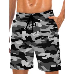 Men's Swim Trunks Hawaiian Bathing Mesh Lining Suit Swimsuits Beach Shorts with Pockets (3X-Large, Camo-Grey)