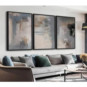 Large Framed Canvas Wall Art - Modern Grey Abstract Pictures for Living Room Aesthetic Rustic Wall Decor Black Float Framed Paintings Retro Prints for Bedroom Dinning Room 20" X 28" X 3 pcs